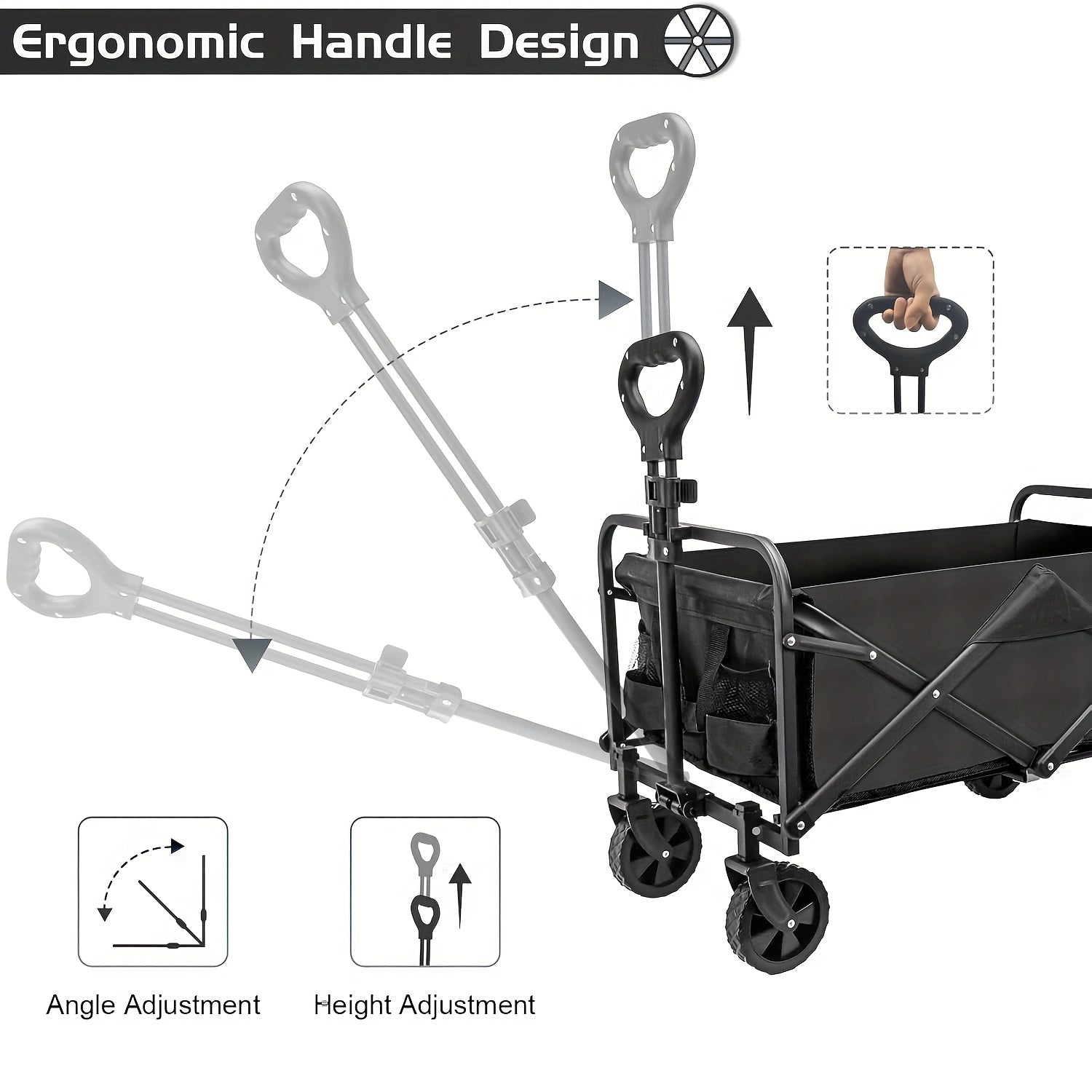 250KG Load Capacity 300L Large Capacity Heavy Duty Foldable Beach Car - All-Terrain Foldable Multi-Functional Handcart with Large Wheels, Side Pockets and Brakes - Durable Oxford Fabric and Stainless Steel Structure, Suitable for Camping, Garden, Sports a - Image 4
