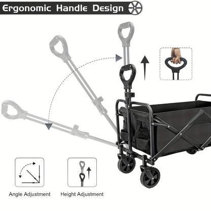 250KG Load Capacity 300L Large Capacity Heavy Duty Foldable Beach Car - All-Terrain Foldable Multi-Functional Handcart with Large Wheels, Side Pockets and Brakes - Durable Oxford Fabric and Stainless Steel Structure, Suitable for Camping, Garden, Sports a - Image 4