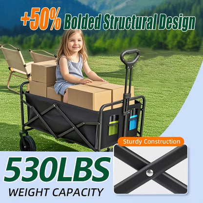 250KG Load Capacity 300L Large Capacity Heavy Duty Foldable Beach Car - All-Terrain Foldable Multi-Functional Handcart with Large Wheels, Side Pockets and Brakes - Durable Oxford Fabric and Stainless Steel Structure, Suitable for Camping, Garden, Sports a - Image 5