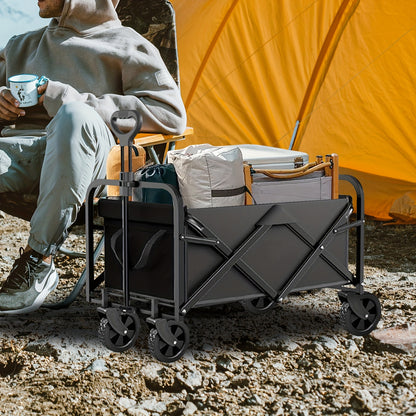 250KG Load Capacity 300L Large Capacity Heavy Duty Foldable Beach Car - All-Terrain Foldable Multi-Functional Handcart with Large Wheels, Side Pockets and Brakes - Durable Oxford Fabric and Stainless Steel Structure, Suitable for Camping, Garden, Sports a - Image 6