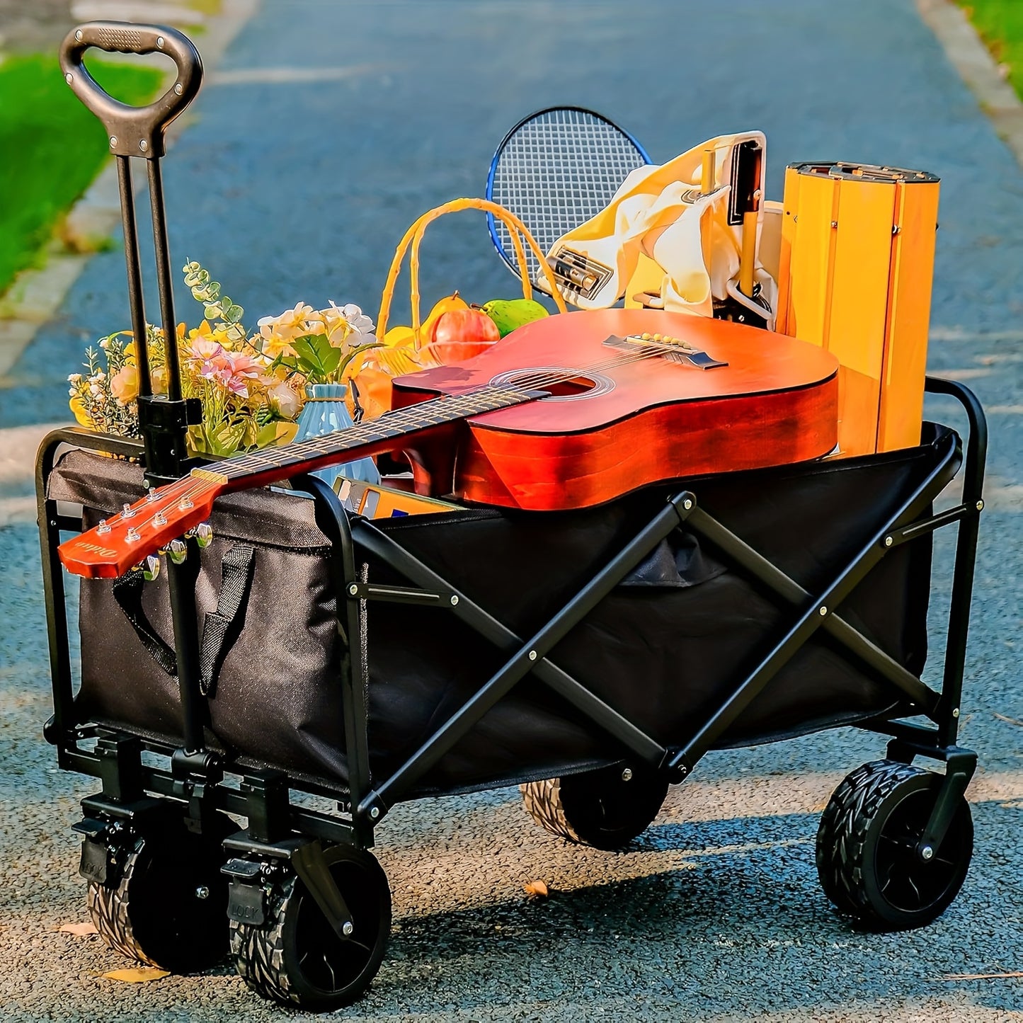 250KG Load Capacity 300L Large Capacity Heavy Duty Foldable Beach Car - All-Terrain Foldable Multi-Functional Handcart with Large Wheels, Side Pockets and Brakes - Durable Oxford Fabric and Stainless Steel Structure, Suitable for Camping, Garden, Sports a - Image 7