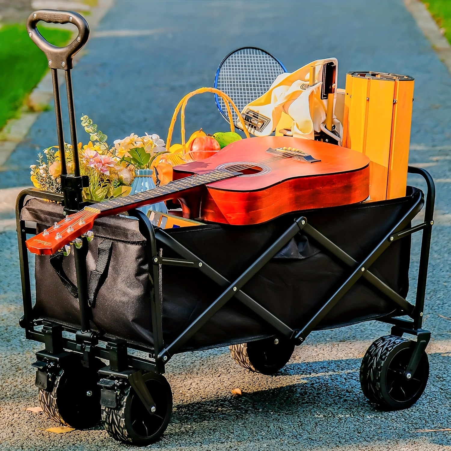 250KG Load Capacity 300L Large Capacity Heavy Duty Foldable Beach Car - All-Terrain Foldable Multi-Functional Handcart with Large Wheels, Side Pockets and Brakes - Durable Oxford Fabric and Stainless Steel Structure, Suitable for Camping, Garden, Sports a - Image 7