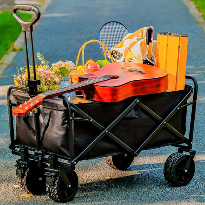 250KG Load Capacity 300L Large Capacity Heavy Duty Foldable Beach Car - All-Terrain Foldable Multi-Functional Handcart with Large Wheels, Side Pockets and Brakes - Durable Oxford Fabric and Stainless Steel Structure, Suitable for Camping, Garden, Sports a - Image 7