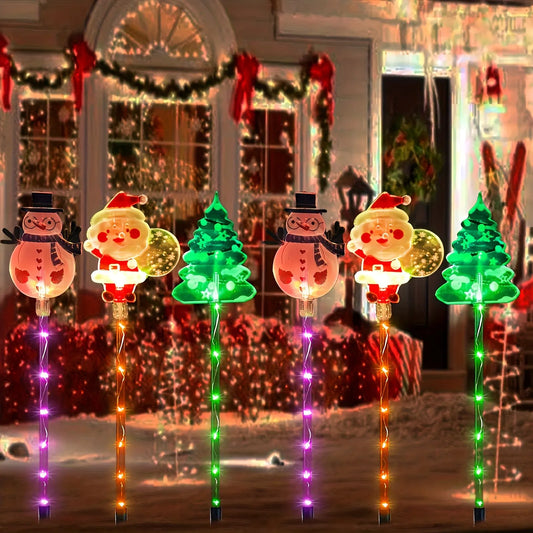 6-piece solar outdoor/indoor Christmas light strip with automatic switch function - solar lawn decoration, including ground stand, suitable for garden, courtyard, home - energy-saving LED brightness, no wiring required, holiday lighting, windproof and wat - Image 2