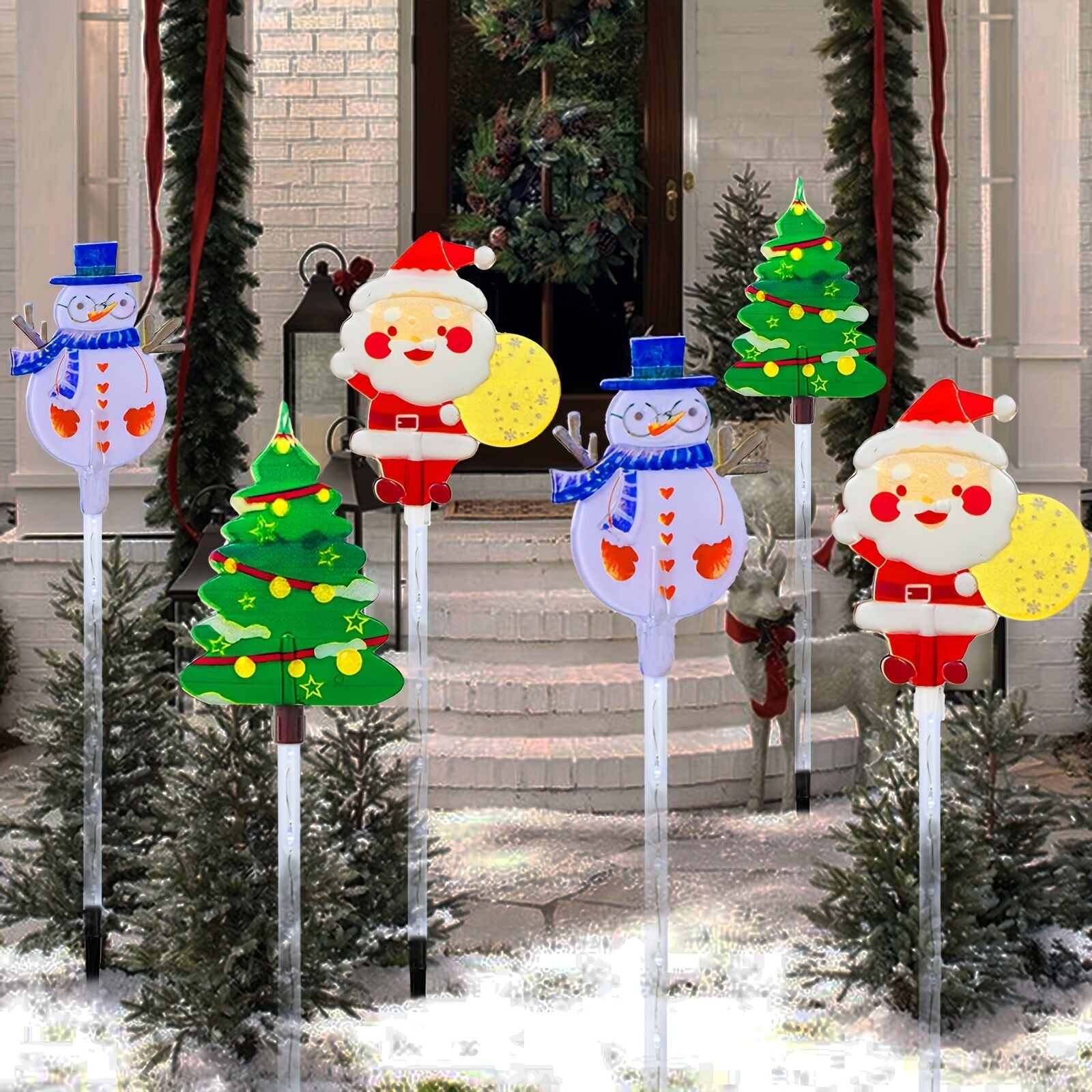 6-piece solar outdoor/indoor Christmas light strip with automatic switch function - solar lawn decoration, including ground stand, suitable for garden, courtyard, home - energy-saving LED brightness, no wiring required, holiday lighting, windproof and wat - Image 3