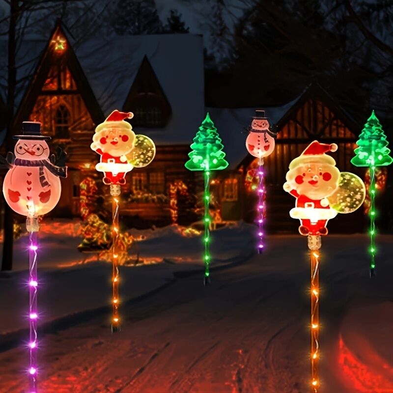 6-piece solar outdoor/indoor Christmas light strip with automatic switch function - solar lawn decoration, including ground stand, suitable for garden, courtyard, home - energy-saving LED brightness, no wiring required, holiday lighting, windproof and wat - Image 5