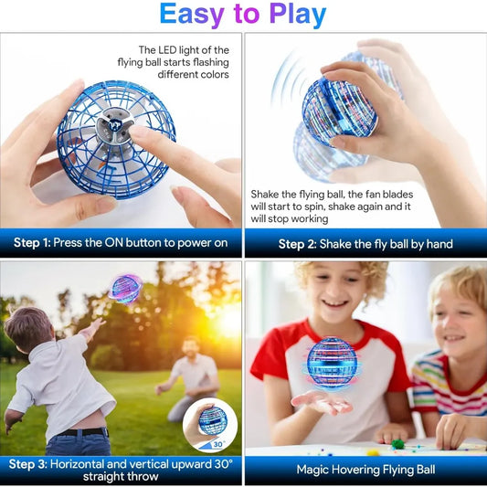 Flying Ball Toy – Hand-controlled Reaction Dart Rotating Drone with LED Lights, Floating Ball Finger Toy, Suitable for Children and Teenagers, Rechargeable Magic Ball, Indoor and Outdoor Play, Christmas and Birthday Gifts (Blue) - Image 2