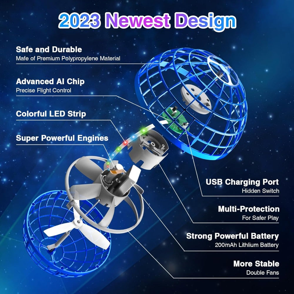 Flying Ball Toy – Hand-controlled Reaction Dart Rotating Drone with LED Lights, Floating Ball Finger Toy, Suitable for Children and Teenagers, Rechargeable Magic Ball, Indoor and Outdoor Play, Christmas and Birthday Gifts (Blue) - Image 3