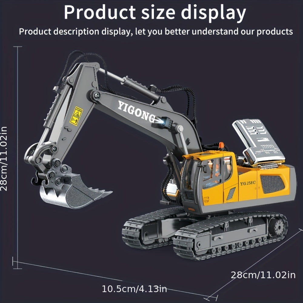 2.4G Remote Control Excavator Alloy Excavator Model Engineering Car Remote Control Car Boy Girl Unlimited Rotation - Larger 1/18 Scale Remote Control Excavator - Image 2