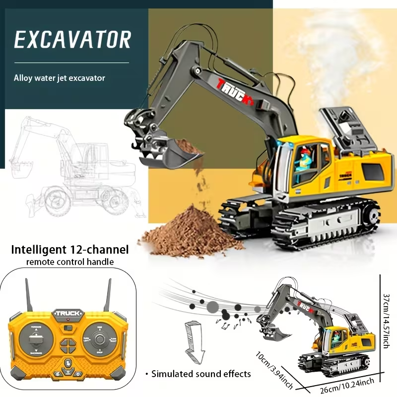 2.4G Remote Control Excavator Alloy Excavator Model Engineering Car Remote Control Car Boy Girl Unlimited Rotation - Larger 1/18 Scale Remote Control Excavator - Image 9