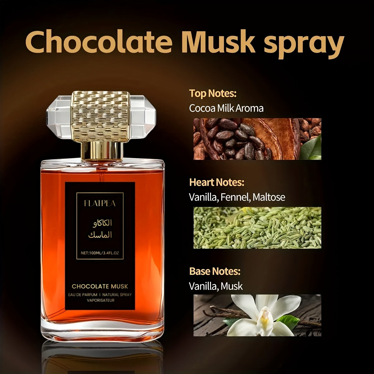 100ml women's perfume, chocolate, vanilla, musk, long-lasting sweet fragrance, women's fragrance spray, body/hair spray, alcohol-free, travel size, easy to carry, alcohol-free, suitable for daily/date/vacation/party, ideal gift for women/birthday gift/Chr - Image 8