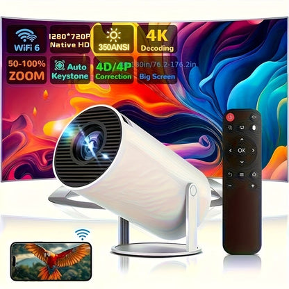 HY300 Pro mini portable projector, native 1280 * 720P support 4K / 350ANSI smart projector, with WiFi 6 BT 6.0, Screen adjustment, 180-degree rotation, home video projector with Android 11. 0 operating system built-in - Image 3