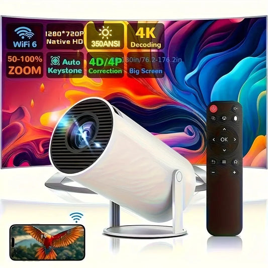 HY300 Pro mini portable projector, native 1280 * 720P support 4K / 350ANSI smart projector, with WiFi 6 BT 6.0, Screen adjustment, 180-degree rotation, home video projector with Android 11. 0 operating system built-in - Image 3