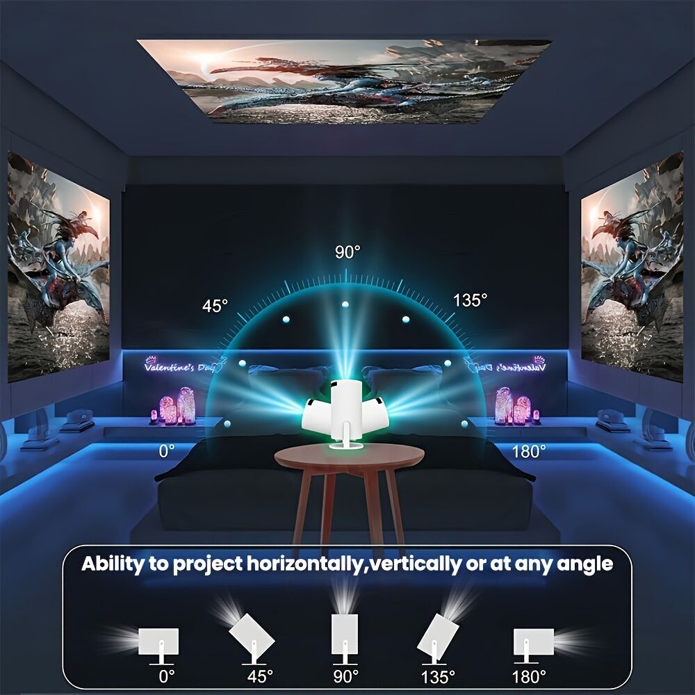 HY300 Pro mini portable projector, native 1280 * 720P support 4K / 350ANSI smart projector, with WiFi 6 BT 6.0, Screen adjustment, 180-degree rotation, home video projector with Android 11. 0 operating system built-in - Image 6