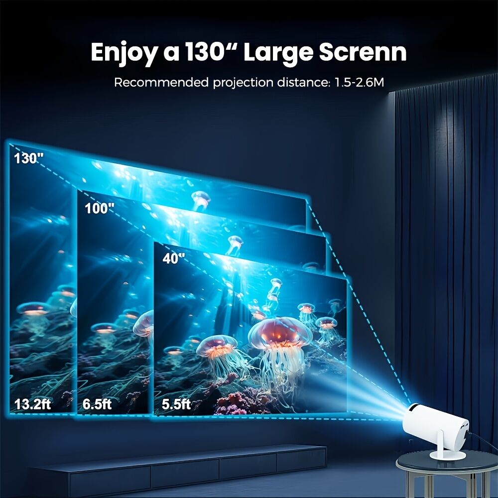 HY300 Pro mini portable projector, native 1280 * 720P support 4K / 350ANSI smart projector, with WiFi 6 BT 6.0, Screen adjustment, 180-degree rotation, home video projector with Android 11. 0 operating system built-in - Image 9