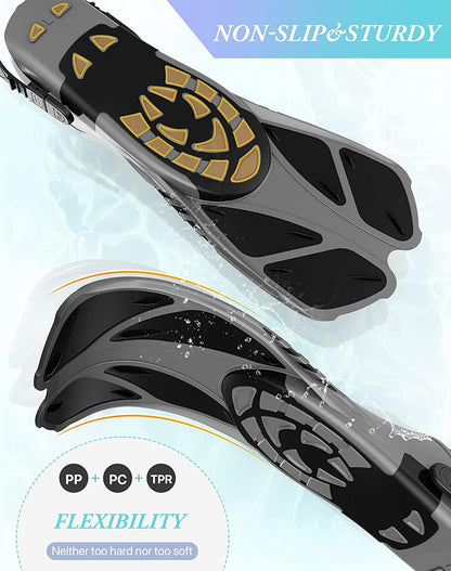 Gray Adjustable Open Heel Snorkel Fins, Travel-Size Short Swim Flippers for Snorkeling, Diving & Swimming, Adult Men & Women（L/XL） - Image 3