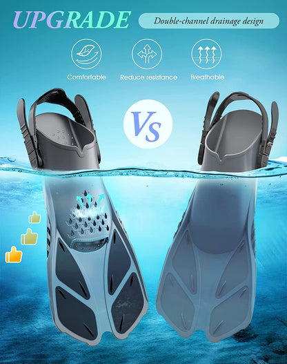 Gray Adjustable Open Heel Snorkel Fins, Travel-Size Short Swim Flippers for Snorkeling, Diving & Swimming, Adult Men & Women（L/XL） - Image 4