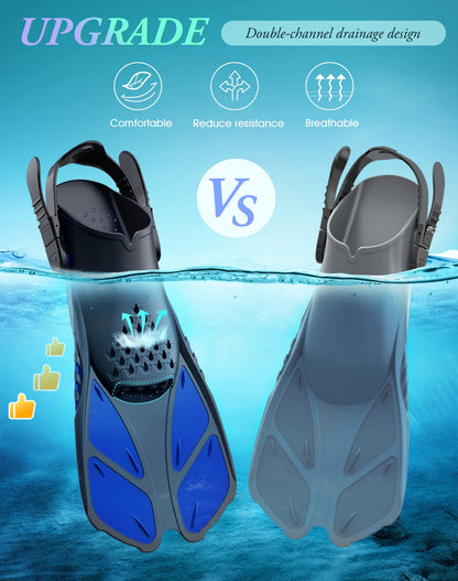 Blue Adjustable Open Heel Snorkel Fins, Travel-Size Short Swim Flippers for Snorkeling, Diving & Swimming, Adult Men & Women（L/XL） - Image 5
