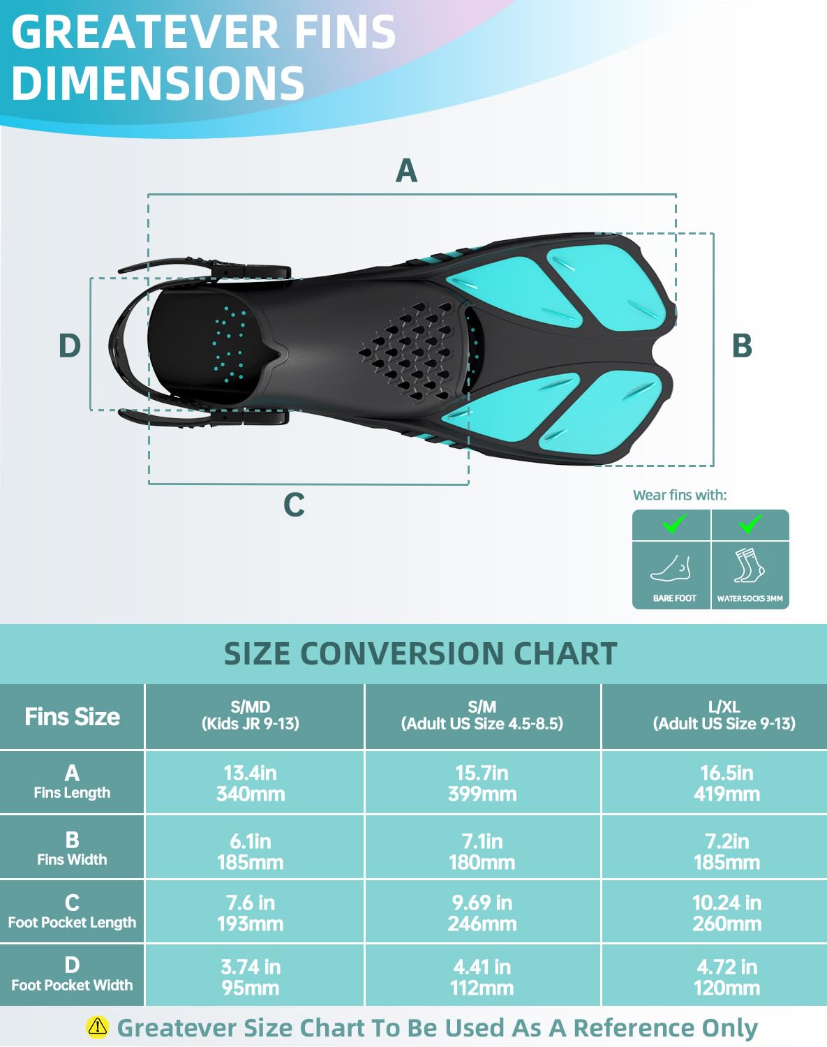 Green Adjustable Open Heel Snorkel Fins, Travel-Size Short Swim Flippers for Snorkeling, Diving & Swimming, Adult Men & Women（L/XL） - Image 6