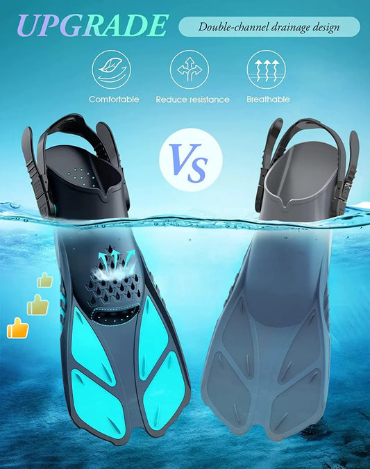 Green Adjustable Open Heel Snorkel Fins, Travel-Size Short Swim Flippers for Snorkeling, Diving & Swimming, Adult Men & Women（S/M） - Image 4