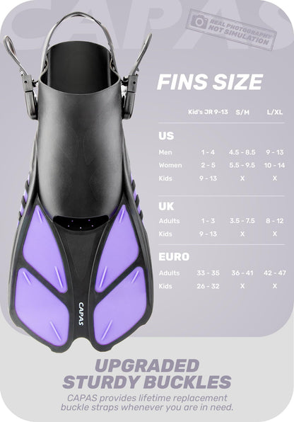 Purple Adjustable Open Heel Snorkel Fins, Travel-Size Short Swim Flippers for Snorkeling, Diving & Swimming, Adult Men & Women（L/XL） - Image 5
