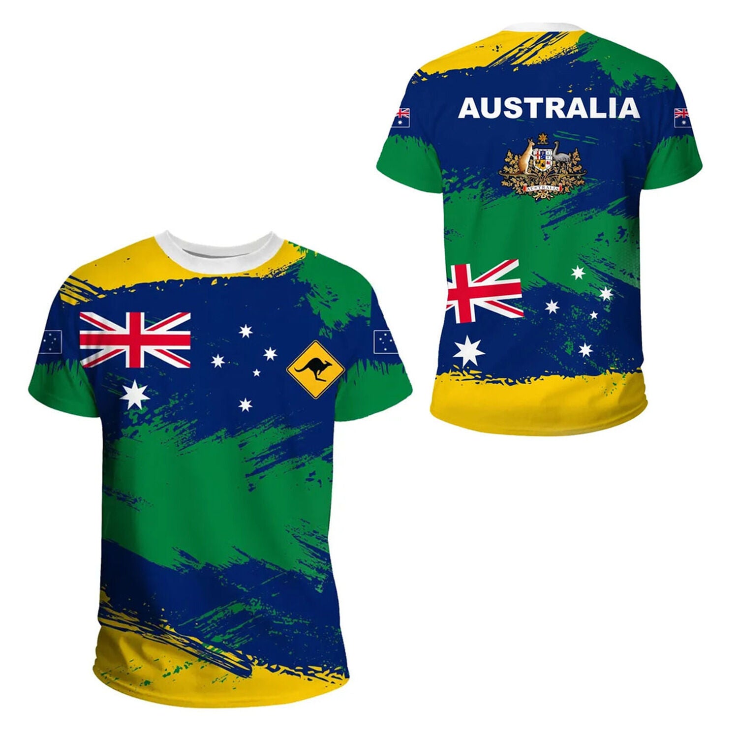 Australian Flag & Kangaroo Print Unisex O-Neck Short Sleeve T-Shirt Summer Breathable Cotton-Blend Streetwear Top（6XL）| Other styles Available in Store