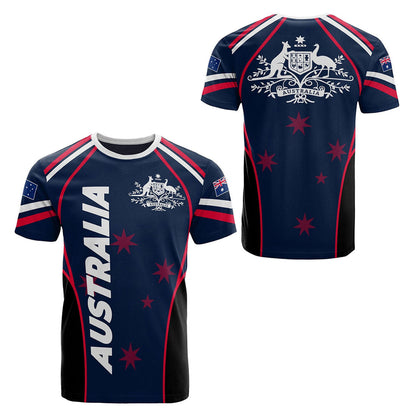 Australian National Emblem & Flag Print Unisex O-Neck Short Sleeve T-Shirt Summer Breathable Cotton-Blend Streetwear Top（3XL）| Other styles Available in Store