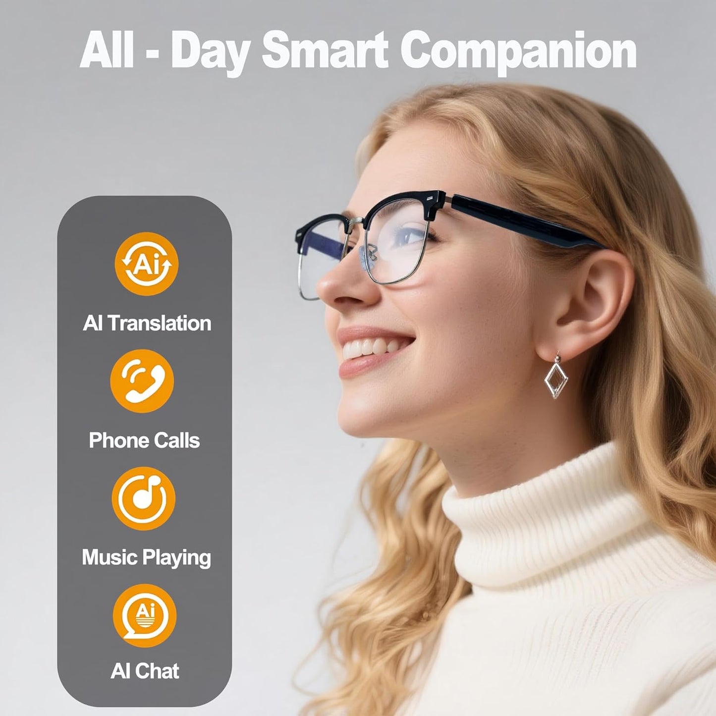 AI Smart Translation Glasses: 110+ Languages, Photochromic Lenses, Bluetooth – Ideal for Travel, Business & Daily Use（black） - Image 2