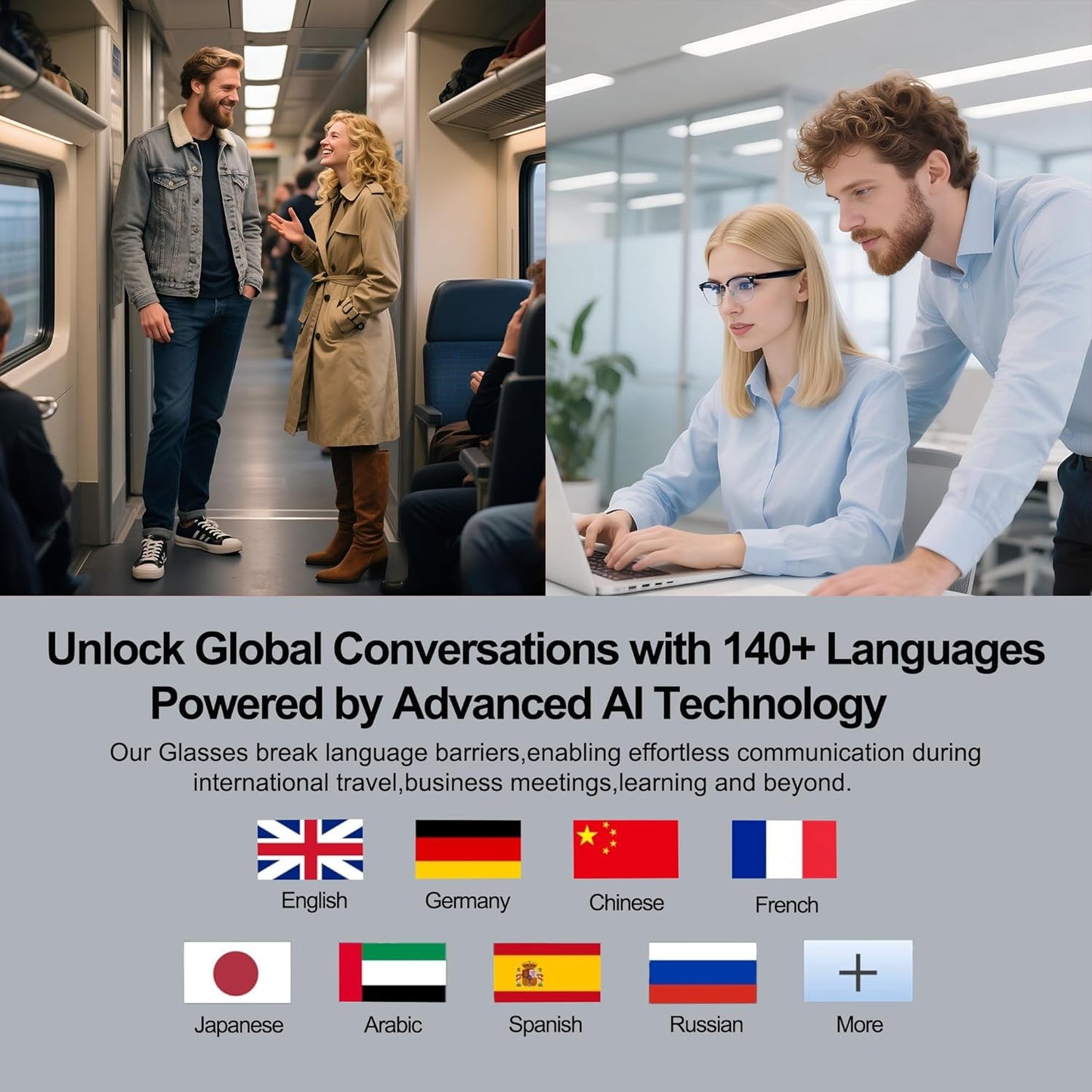 AI Smart Translation Glasses: 110+ Languages, Photochromic Lenses, Bluetooth – Ideal for Travel, Business & Daily Use（black） - Image 3