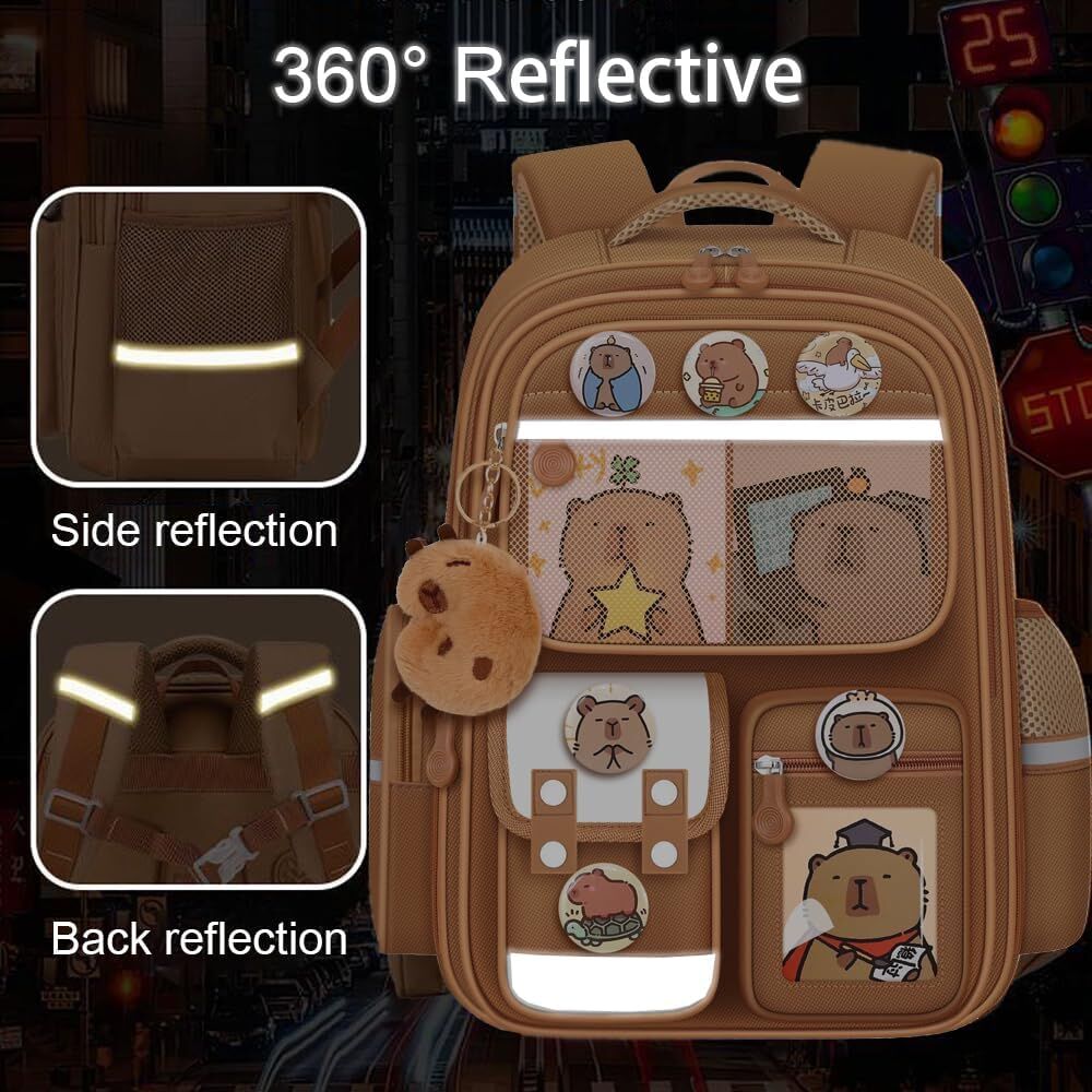 Cute Capybara Backpack with Chic Case and More Pins Ita Bag Cartoon Laptop Travel Utility Funny Going Out Casual Bag(Khaki) - Image 4
