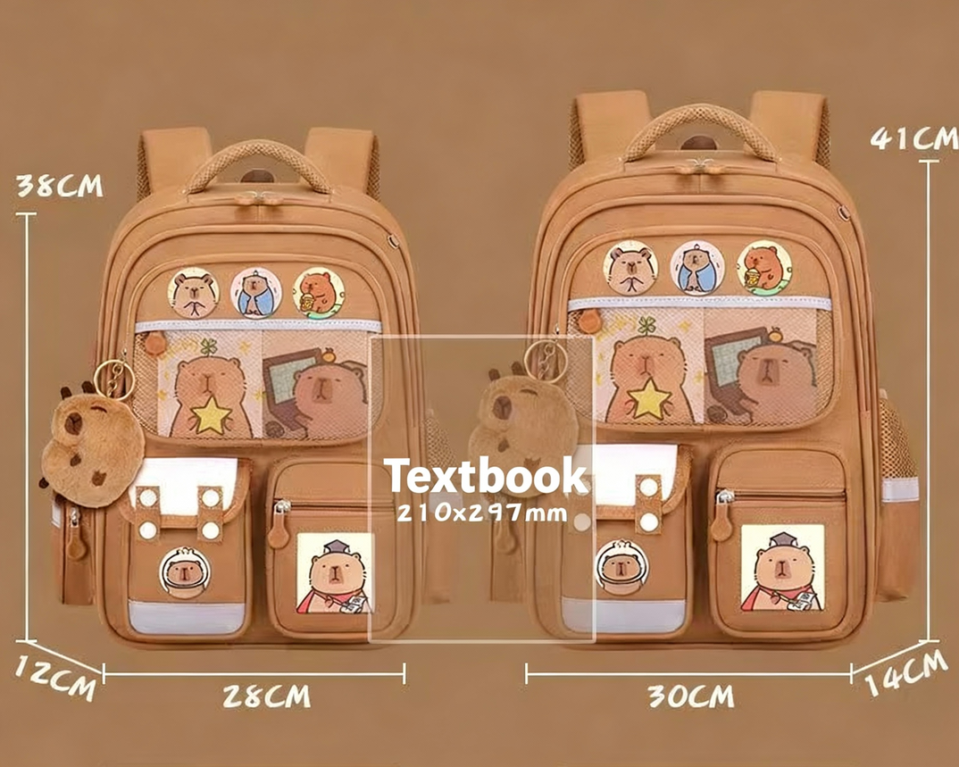 Cute Capybara Backpack with Chic Case and More Pins Ita Bag Cartoon Laptop Travel Utility Funny Going Out Casual Bag(Khaki) - Image 7