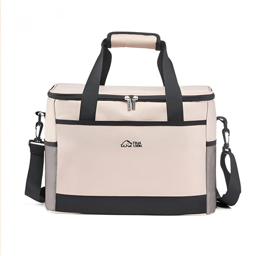 Beige Insulated Picnic Cooler Bag: Portable Waterproof Ice Bag for Outdoor Camping, Picnics & Home Use（17L）