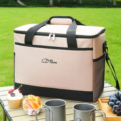 Beige Insulated Picnic Cooler Bag: Portable Waterproof Ice Bag for Outdoor Camping, Picnics & Home Use（17L） - Image 2