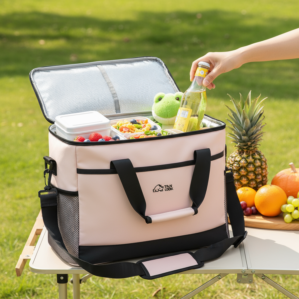 Beige Insulated Picnic Cooler Bag: Portable Waterproof Ice Bag for Outdoor Camping, Picnics & Home Use（30L） - Image 3