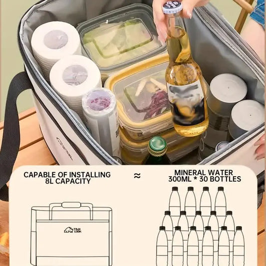 Beige Insulated Picnic Cooler Bag: Portable Waterproof Ice Bag for Outdoor Camping, Picnics & Home Use（30L） - Image 4