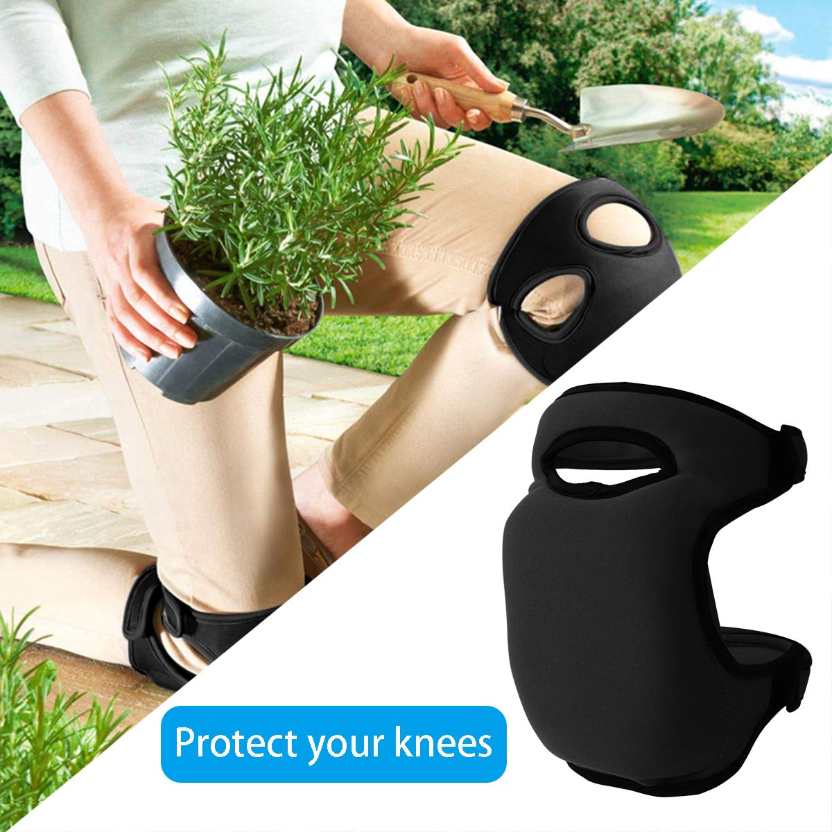 Black Gardening Knee Pads (2-Pack): Ultra-Thick Memory Foam, Adjustable Straps – Ideal for Gardening, Cleaning, Flooring & Work - Image 4