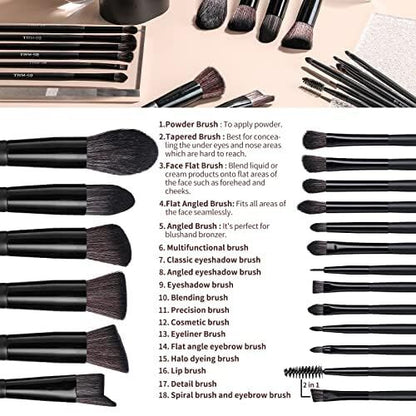 Black Professional Makeup Brush Set (18-Piece): Cruelty-Free, Versatile for Foundation, Blush & Eyeshadow, Ideal for Aussies - Image 2