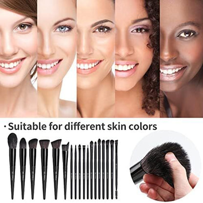 Black Professional Makeup Brush Set (18-Piece): Cruelty-Free, Versatile for Foundation, Blush & Eyeshadow, Ideal for Aussies - Image 4
