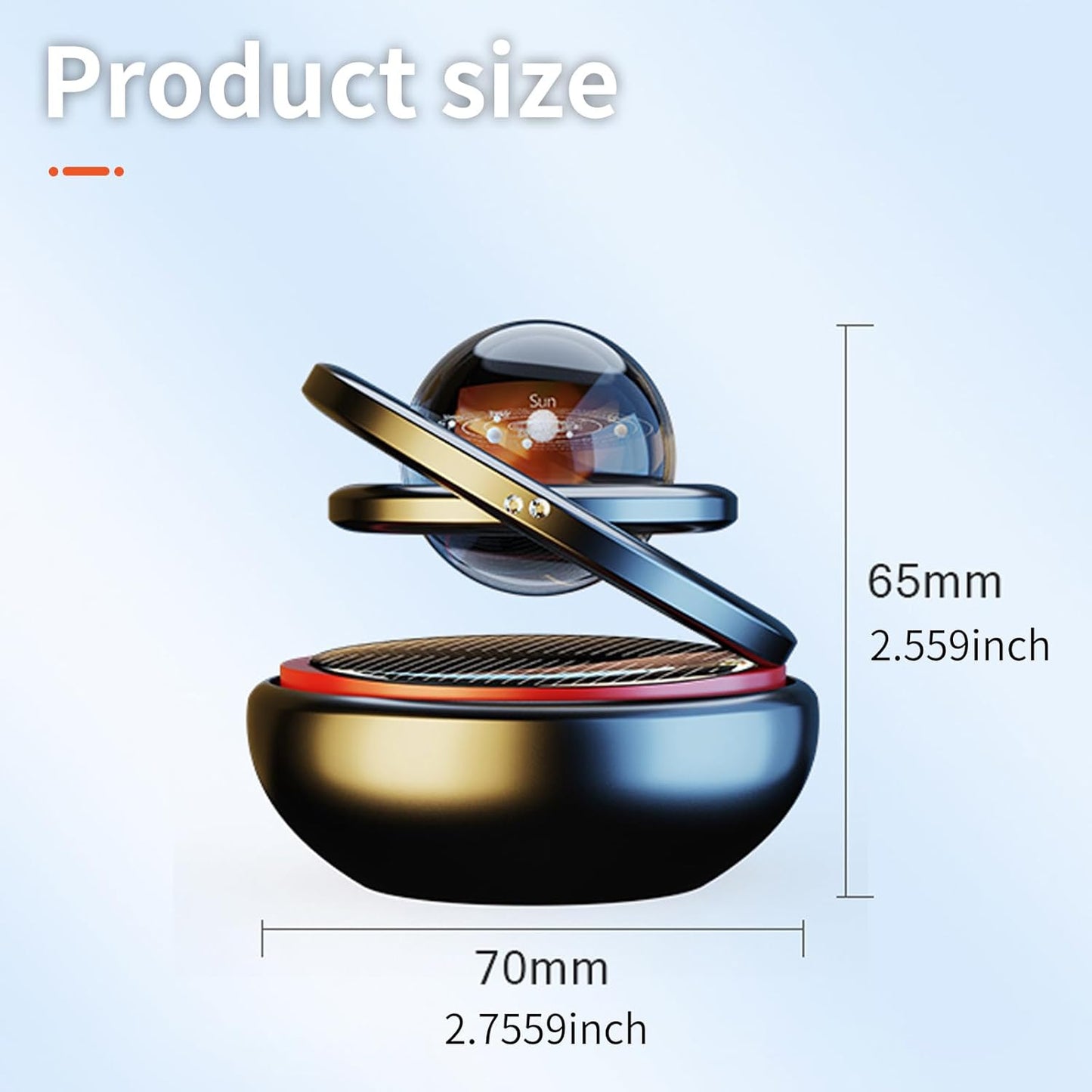 Black Solar-Powered Rotating Car Air Freshener: Space-Themed Dashboard Decor with Ocean Scent & 16 Cologne Pads - Image 2