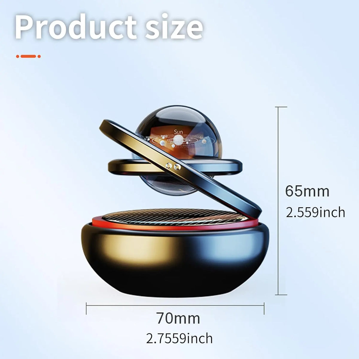 Black Solar-Powered Rotating Car Air Freshener: Space-Themed Dashboard Decor with Ocean Scent & 16 Cologne Pads - Image 2