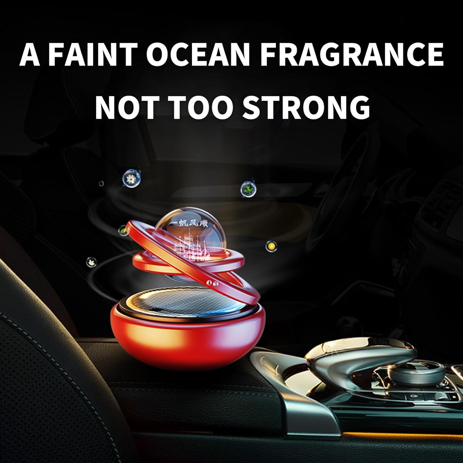 Black Solar-Powered Rotating Car Air Freshener: Space-Themed Dashboard Decor with Ocean Scent & 16 Cologne Pads - Image 3