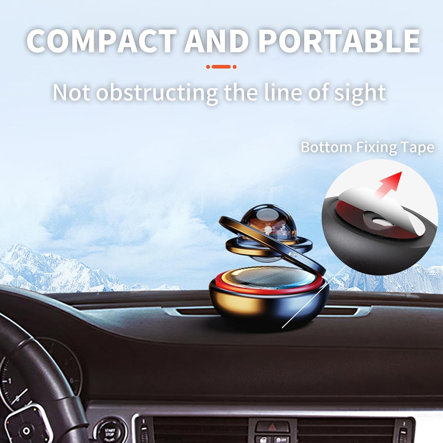 Black Solar-Powered Rotating Car Air Freshener: Space-Themed Dashboard Decor with Ocean Scent & 16 Cologne Pads - Image 5
