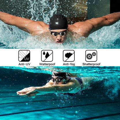 Black Swim Goggles Set with Cap, Nose Clip, Earplugs & Case: Anti-Fog UV Protection for Men & Women - Image 9