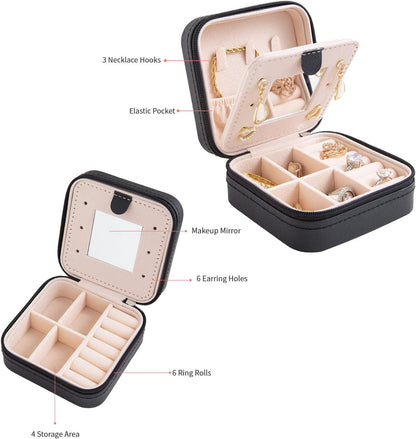 Black Travel Jewelry Box with Mirror: Sleek, Organised Storage for Rings, Necklaces & Earrings, Ideal for Aussies - Image 3