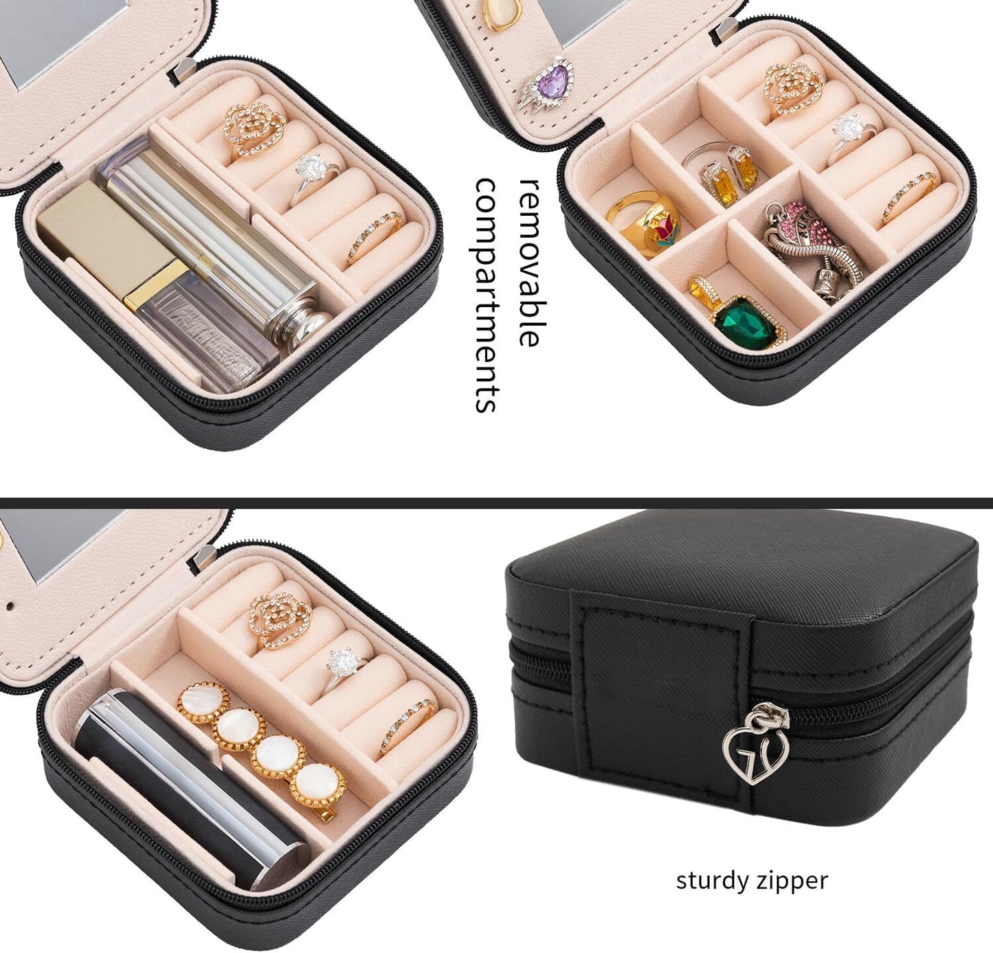 Black Travel Jewelry Box with Mirror: Sleek, Organised Storage for Rings, Necklaces & Earrings, Ideal for Aussies - Image 5