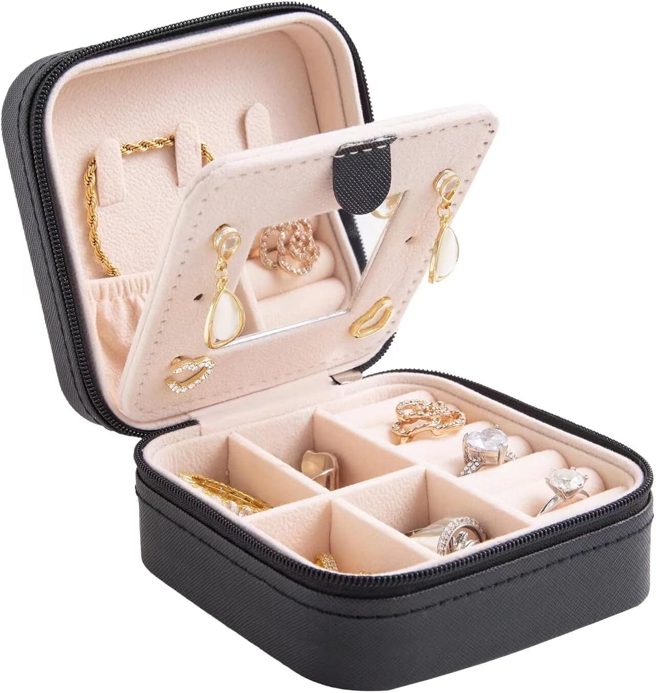 Black Travel Jewelry Box with Mirror: Sleek, Organised Storage for Rings, Necklaces & Earrings, Ideal for Aussies - Image 6