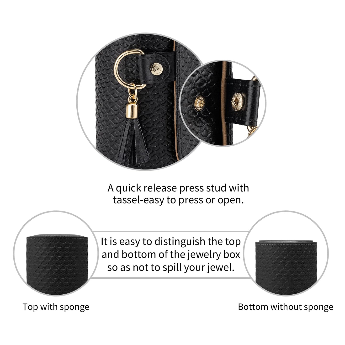 Black Travel Jewelry Case: 3-Layer PU Cylinder Organizer for Necklaces, Earrings, Gifts for Travelers & Jewelry Lovers - Image 6