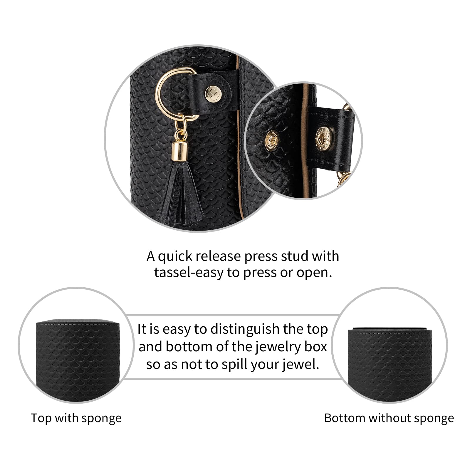 Black Travel Jewelry Case: 3-Layer PU Cylinder Organizer for Necklaces, Earrings, Gifts for Travelers & Jewelry Lovers - Image 6