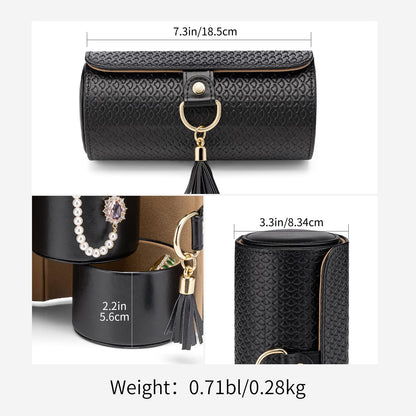 Black Travel Jewelry Case: 3-Layer PU Cylinder Organizer for Necklaces, Earrings, Gifts for Travelers & Jewelry Lovers - Image 7