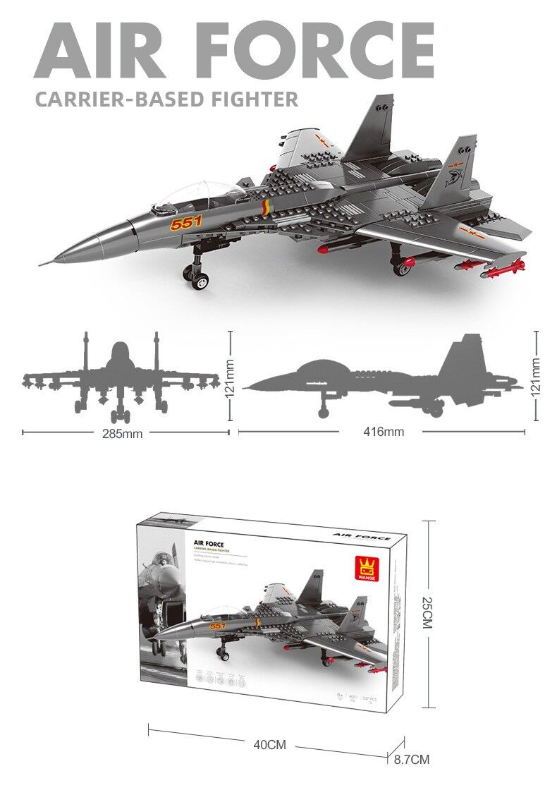 Christmas gift J-15 Carrier-Based Fighter Jet Building Blocks Set, 272 Pieces Military Aircraft Model Kit for Kids Aged 6+ & Enthusiasts（J15 carrier aircraft） - Image 3